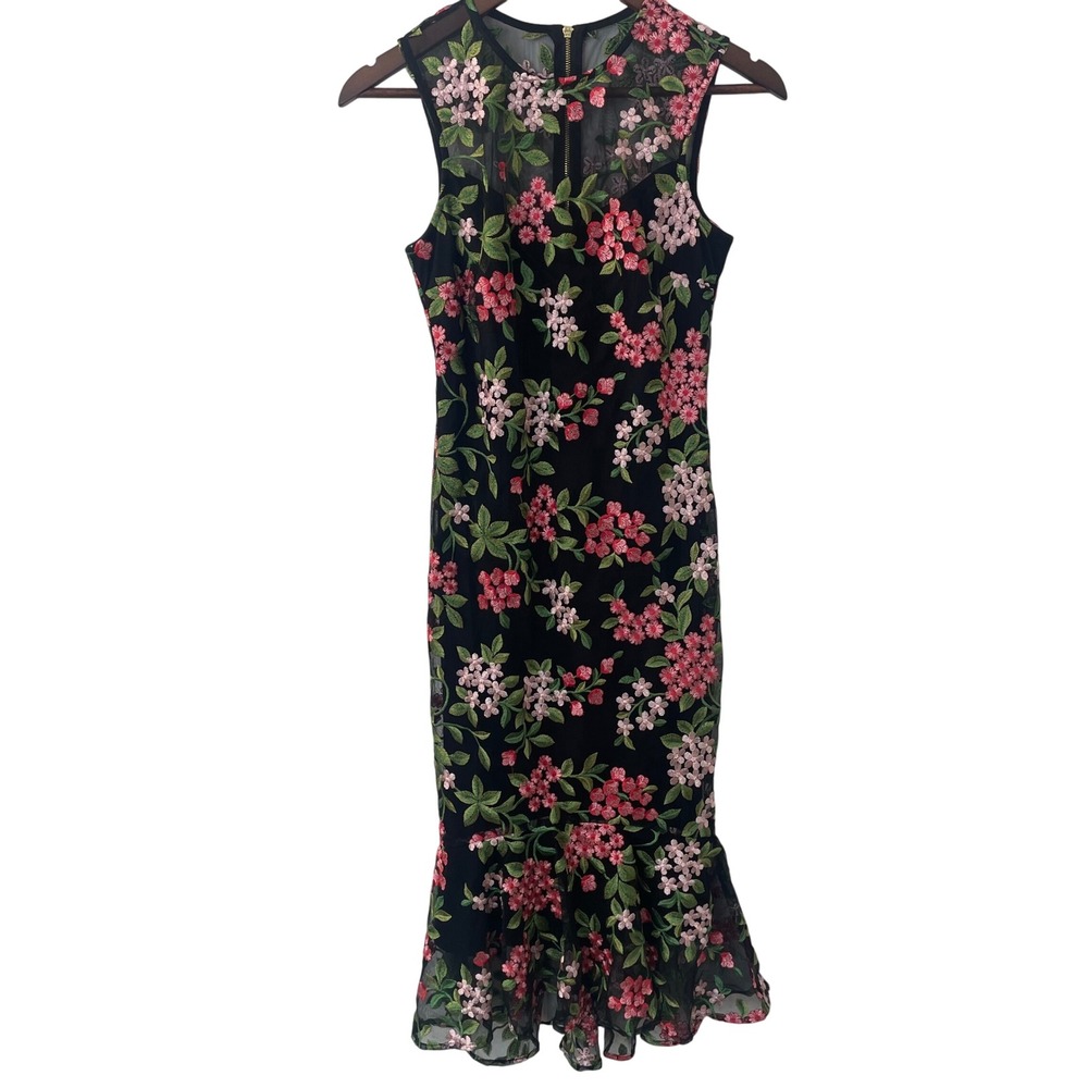 Calvin Klein Floral Embroidered Sleeveless Sheath Romantic‎ Dress Party Cocktail